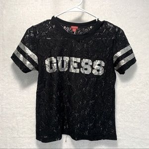 GUESS🔻 Mesh Logo Cropped Jersey Tee